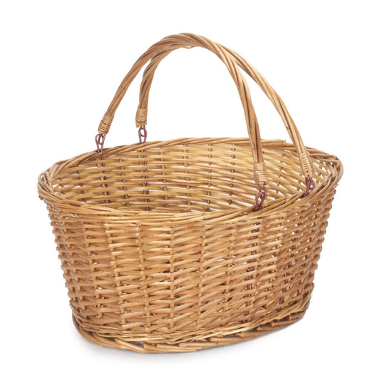 Unlined Double Steamed Wicker Shopping Basket With Swing Handles-0