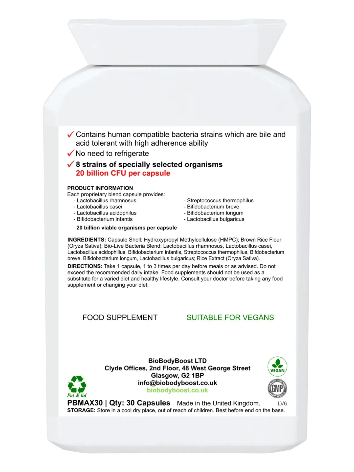 BioBodyBoost Vegan Probiotic - 20 Billion Live Cultures-1