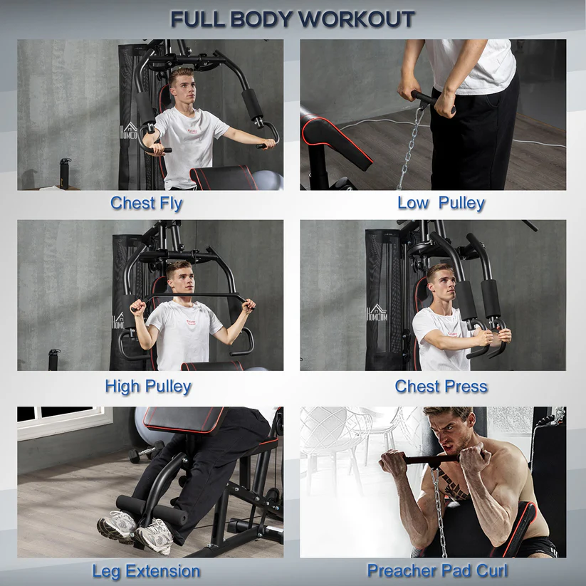 Multi-Functional Home Gym Workout Station, 45Kg Weight Stack Multi Gym Fitness Equipment for Full Body Fitness